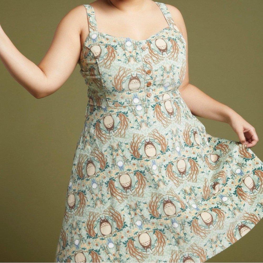 Her Universe Green and Brown Patterned Midi Dress